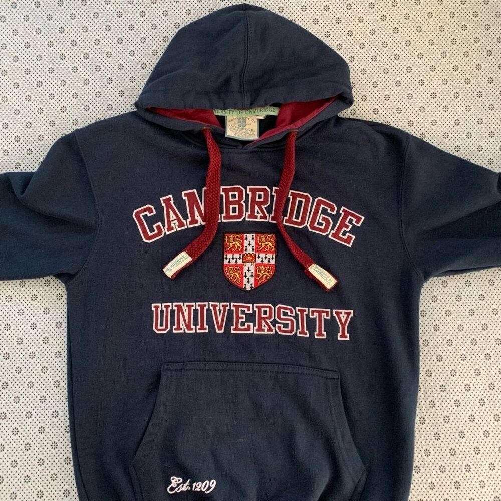 University of Cambridge Official Hoodie Sweatshirt Navy Blue Embroidered S